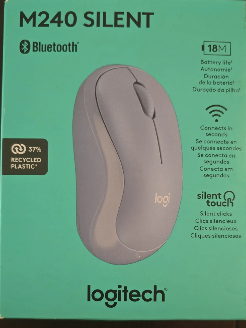 Logitech M240 Silent Bluetooth Mouse in Light Purple and Gray